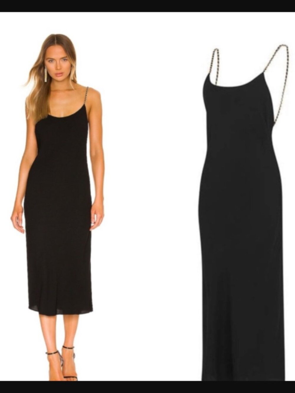 Anine Bing Chelsea Dress Black Midi Slip Dress with Chain Straps Size XS $249.00